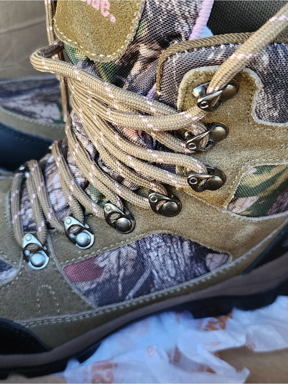 Northside Camouflage Hiking Booties with Pink Padded Collar